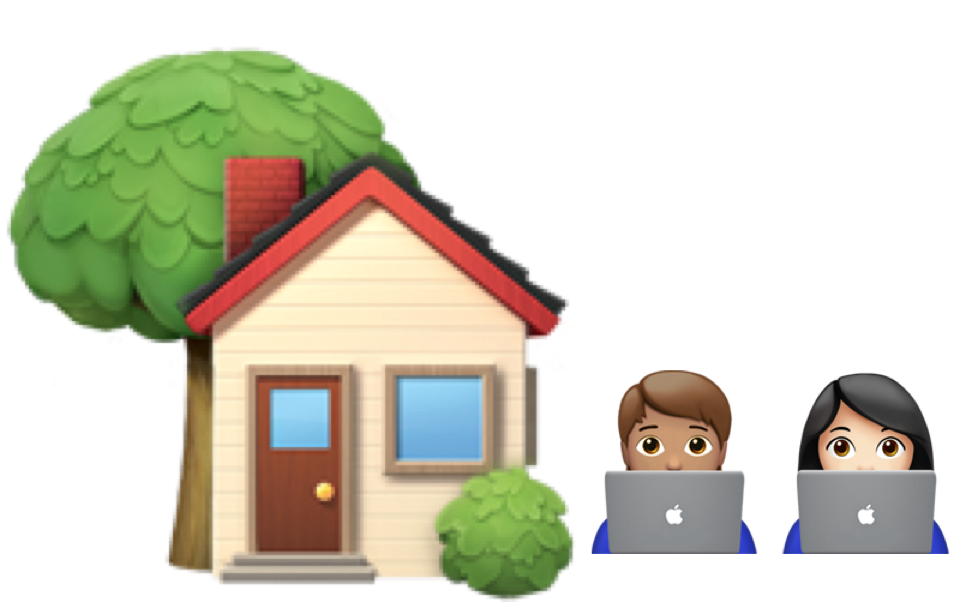 Emojies showing home and people working at laptop