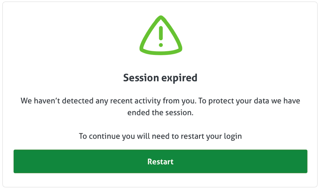 YBS screen showing session expired and data lost.