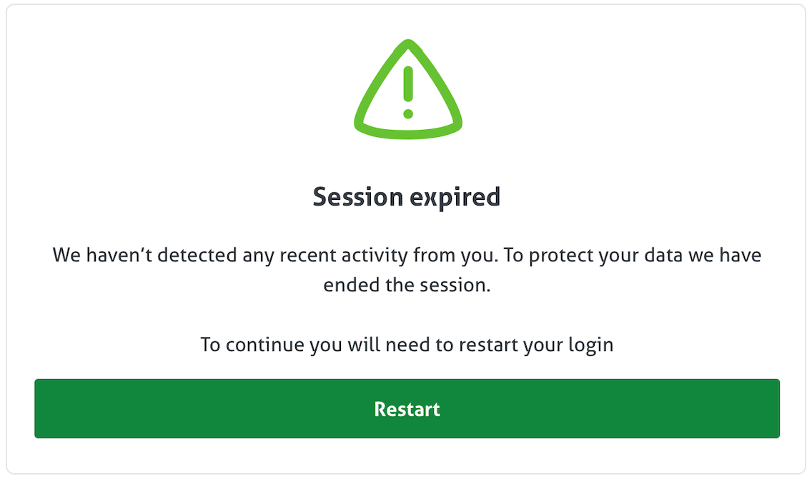 YBS screen showing session expired and data lost.